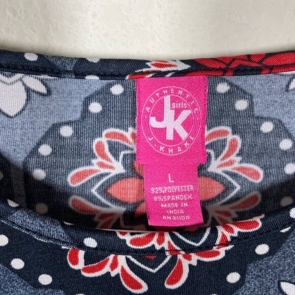 Authentic JK Youth Girls Red White and Black Floral Print LS Dress! - Picture 2 of 4